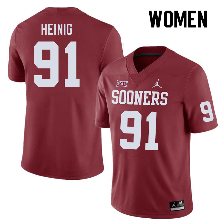 Women #91 Drew Heinig Oklahoma Sooners College Football Jerseys Stitched Sale-Crimson